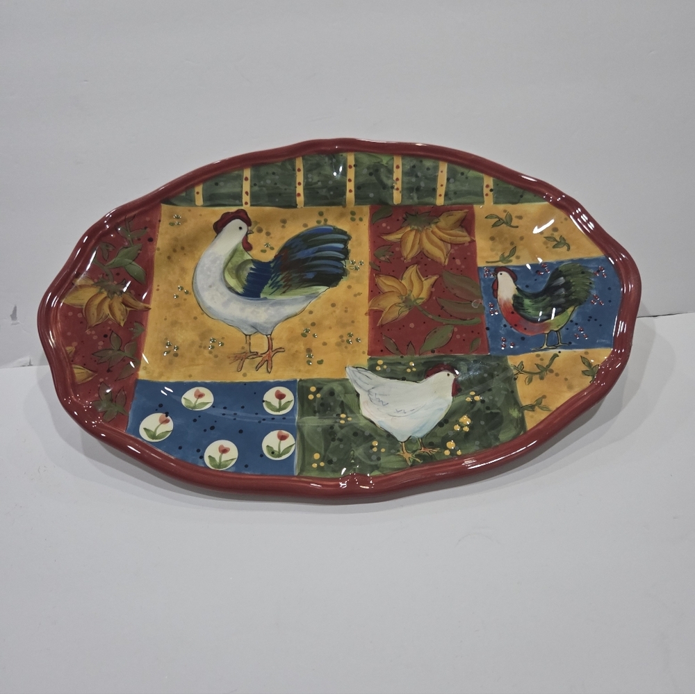Susan Winget Colorful Rooster Ceramic Platter
